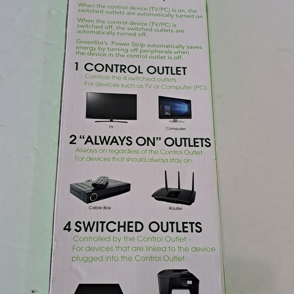 New Greenlite Surge Protector Strip 7 Outlets 1440 Joules 3 Foot Cord Boxed - Picture 5 of 7
